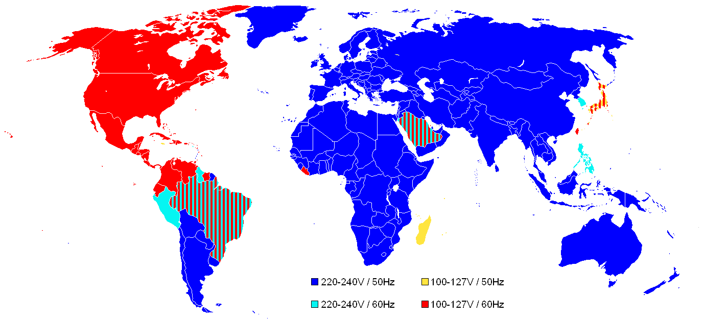 List of grid voltages, frequencies and certification types in major countries (regions)